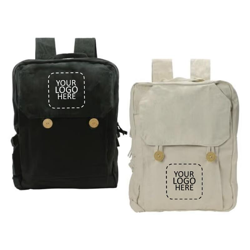 Pure Cotton Backpack With Garterzed Pocket On Sides With Logo